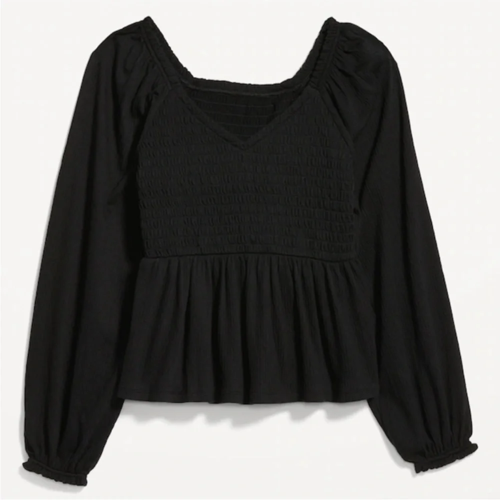 Old Navy black long sleeve smocked peplum blouse, size L - Picture 3 of 7